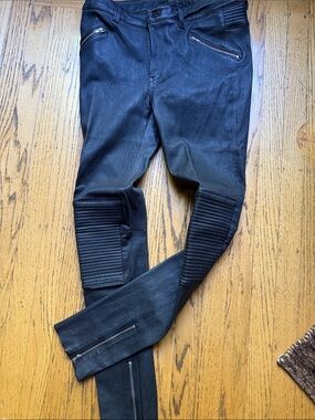 Black Moto Biker Skinny Pants with Quilted Knee Detail